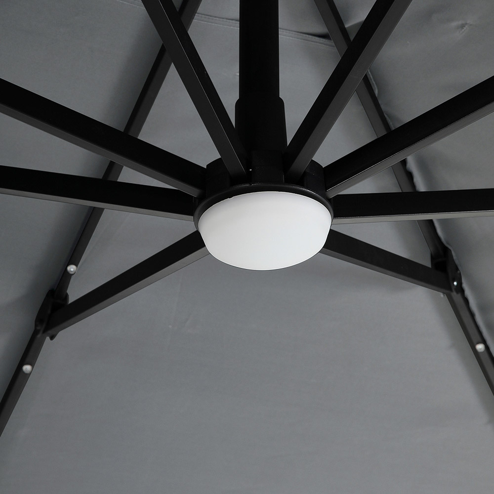 Living and Home Light Grey Square LED Rotatable Cantilever Parasol with Rose Cement Base 3m Image 7