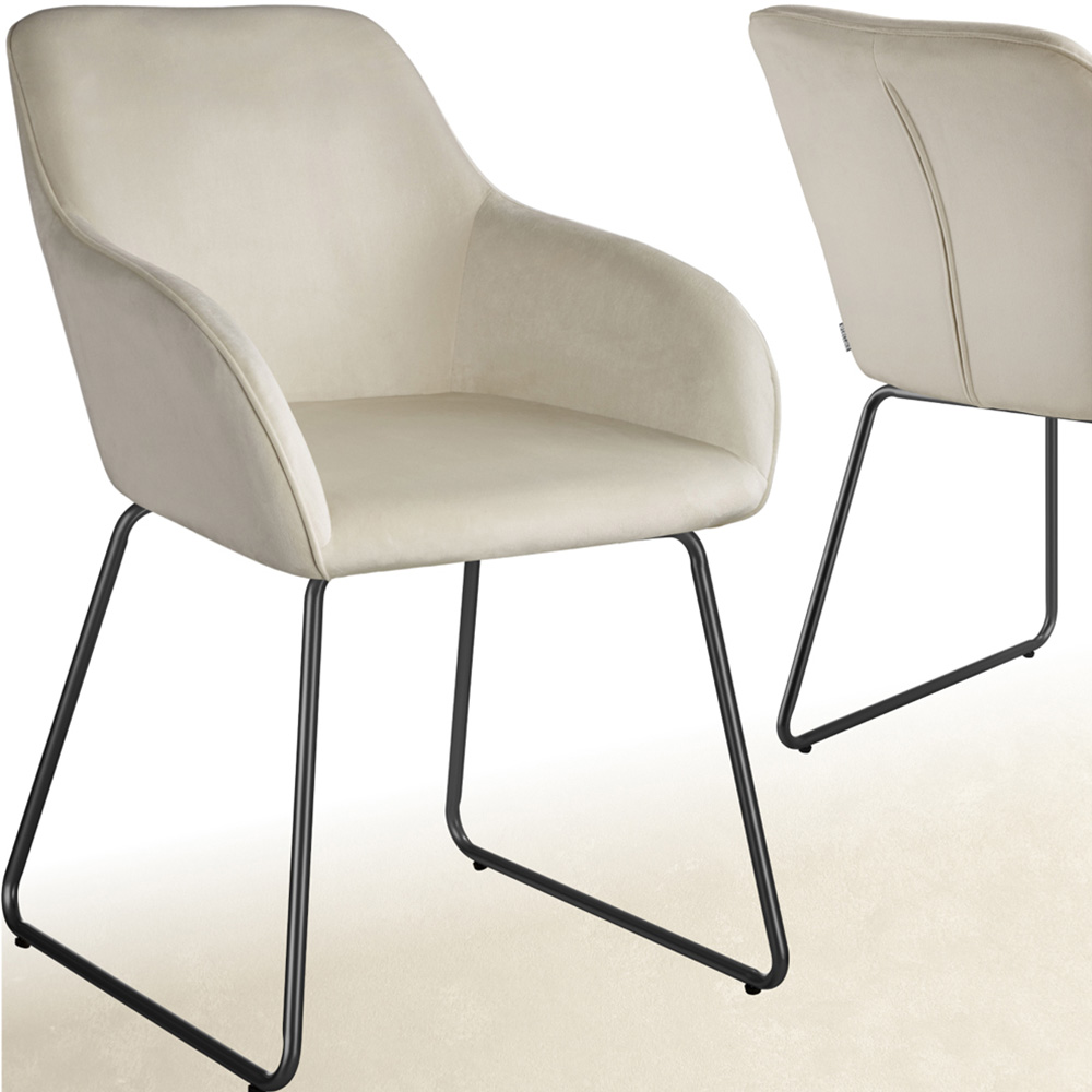 tectake Jeane Cream and Black Velvet Look Dining Chair Image 2