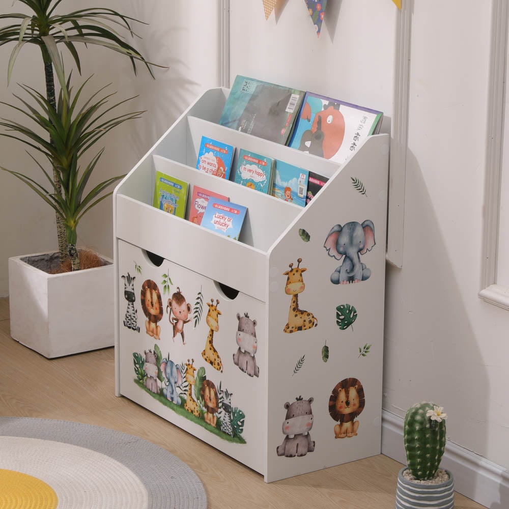 FurnitureHMD Single Drawer 3 Shelf White Kids Bookshelf Image 8