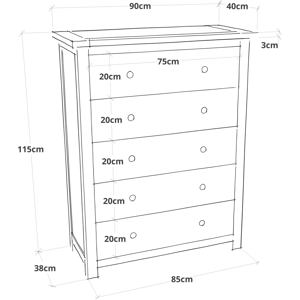 Cabinet Bits Trivento 5 Drawer Brown Chrome Knob Chest of Drawers Image 9