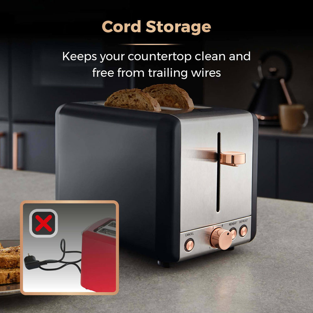 Tower Cavaletto T20036RG Black 2 Slice Toaster Image 4