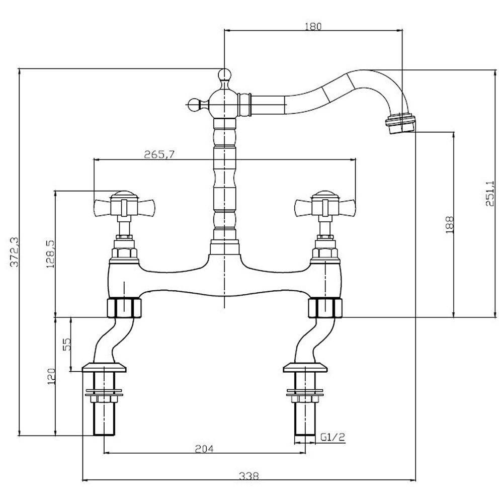 Reginox Velino CH Polished Chrome Dual Lever Bridge Mixer Kitchen Tap Image 4
