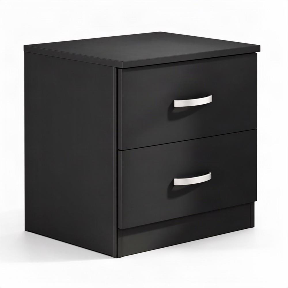 FWStyle Tunis 2 Drawer Matt Black Bedside Table Image 4