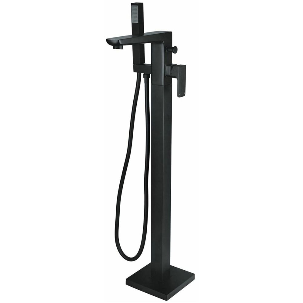 Nes Home Finley Matte Black Square Freestanding Bath Shower Mixer Tap Image 1