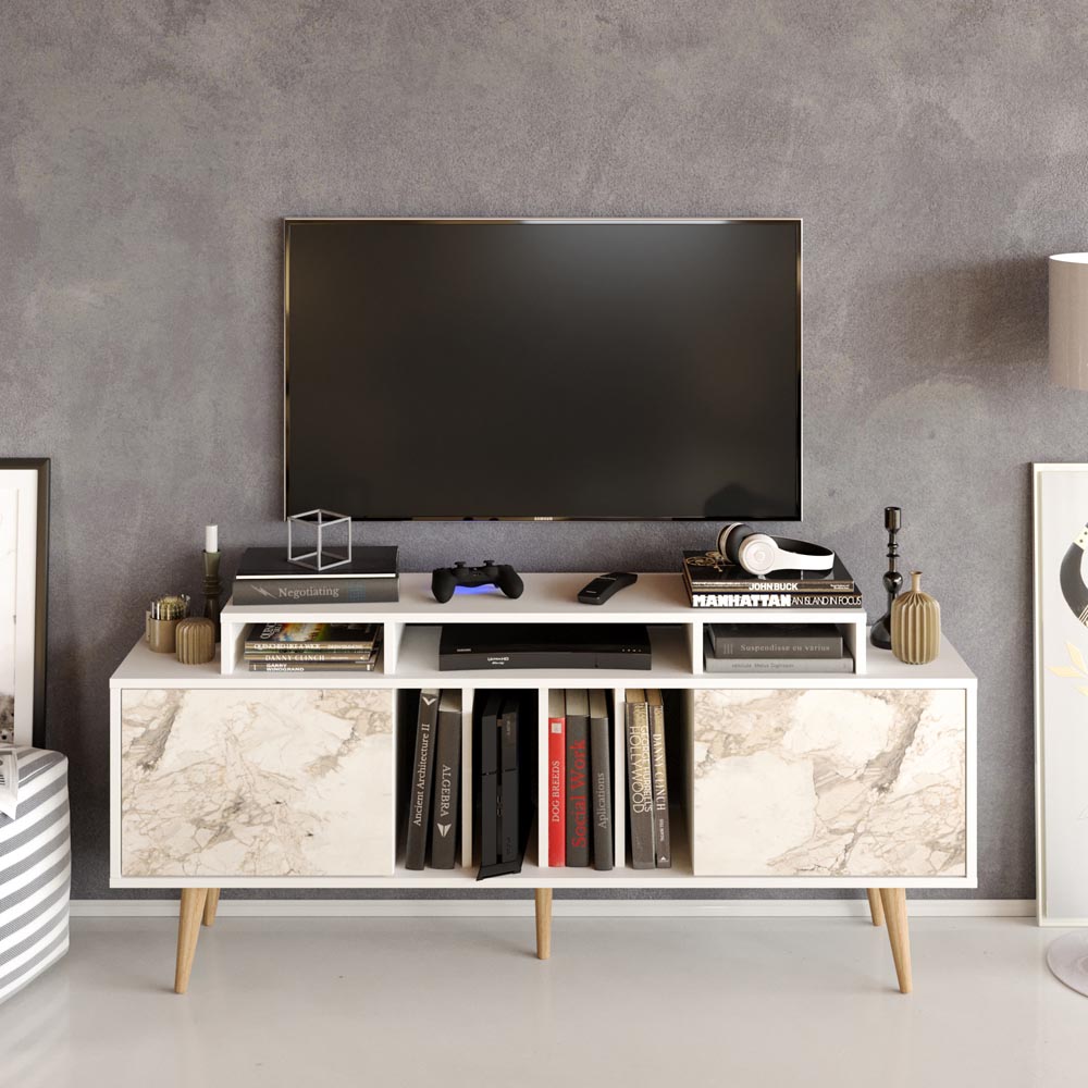 Decorotika Char White and White Marble TV Unit Image 3