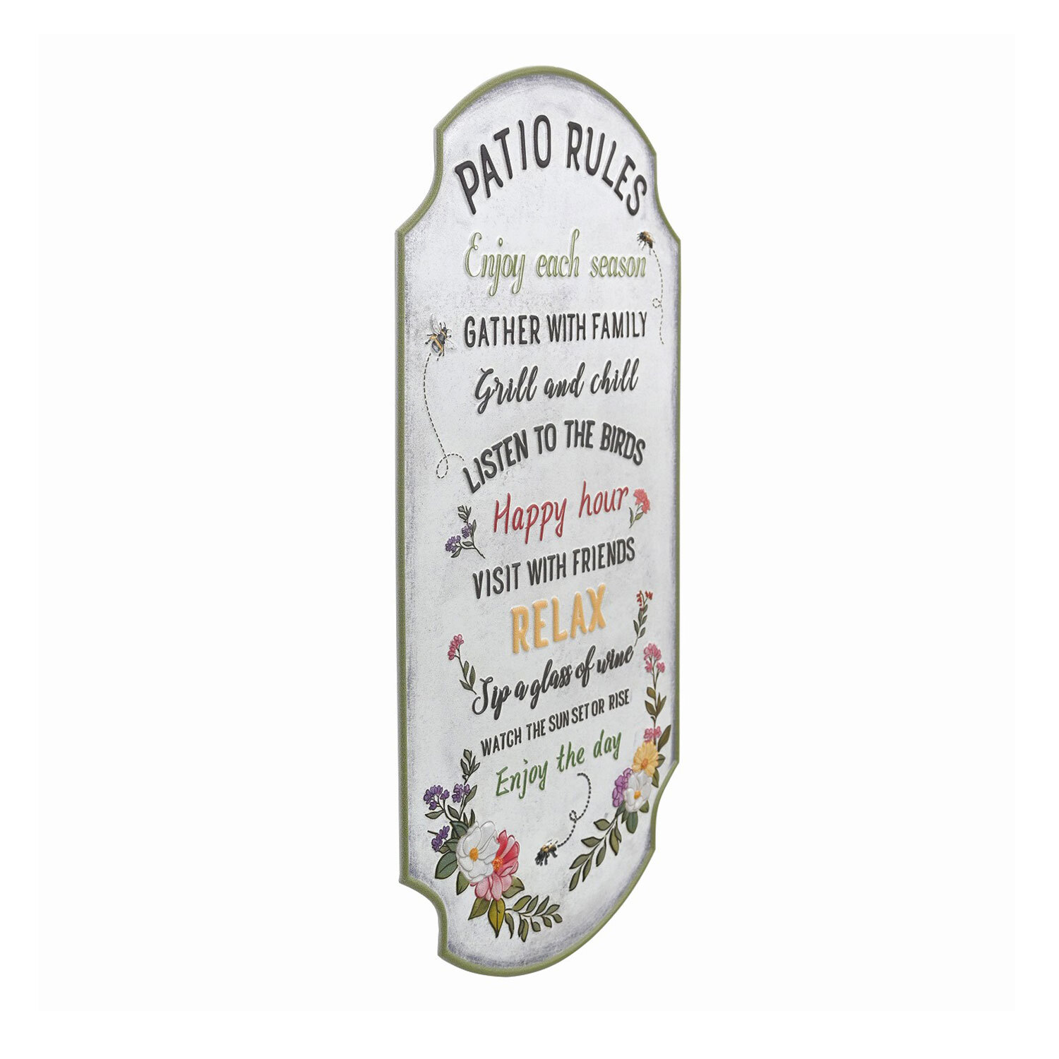 Garden Floral Embossed Metal Sign - White Image 2