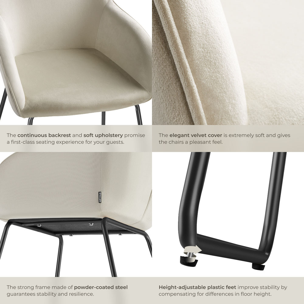 tectake Jeane Cream and Black Velvet Look Dining Chair Image 6