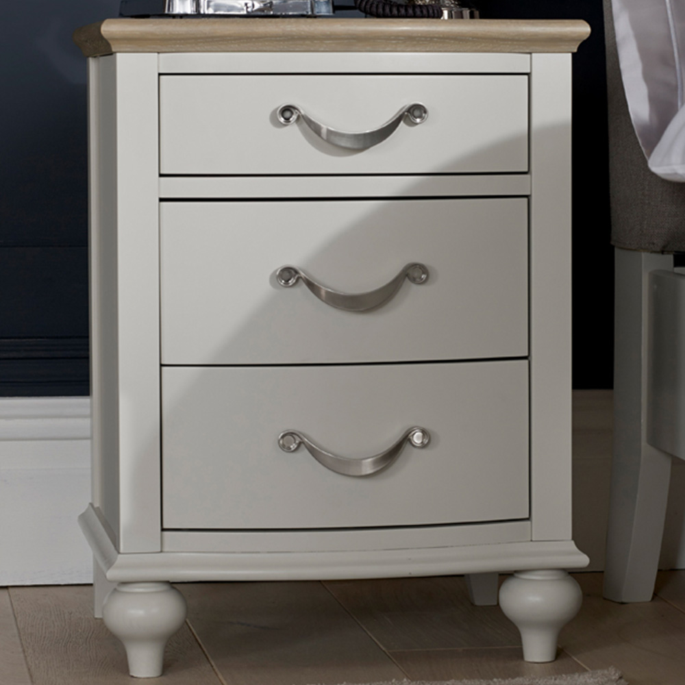 Bentley Designs Montreux 3 Drawer Grey Washed Oak and Soft Grey Nightstand Image 1