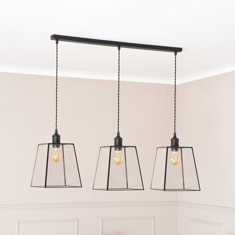 ValueLights Susie Glass Lantern 3 Drop Matte Black Diner LED Ceiling Pendant Light Image 4