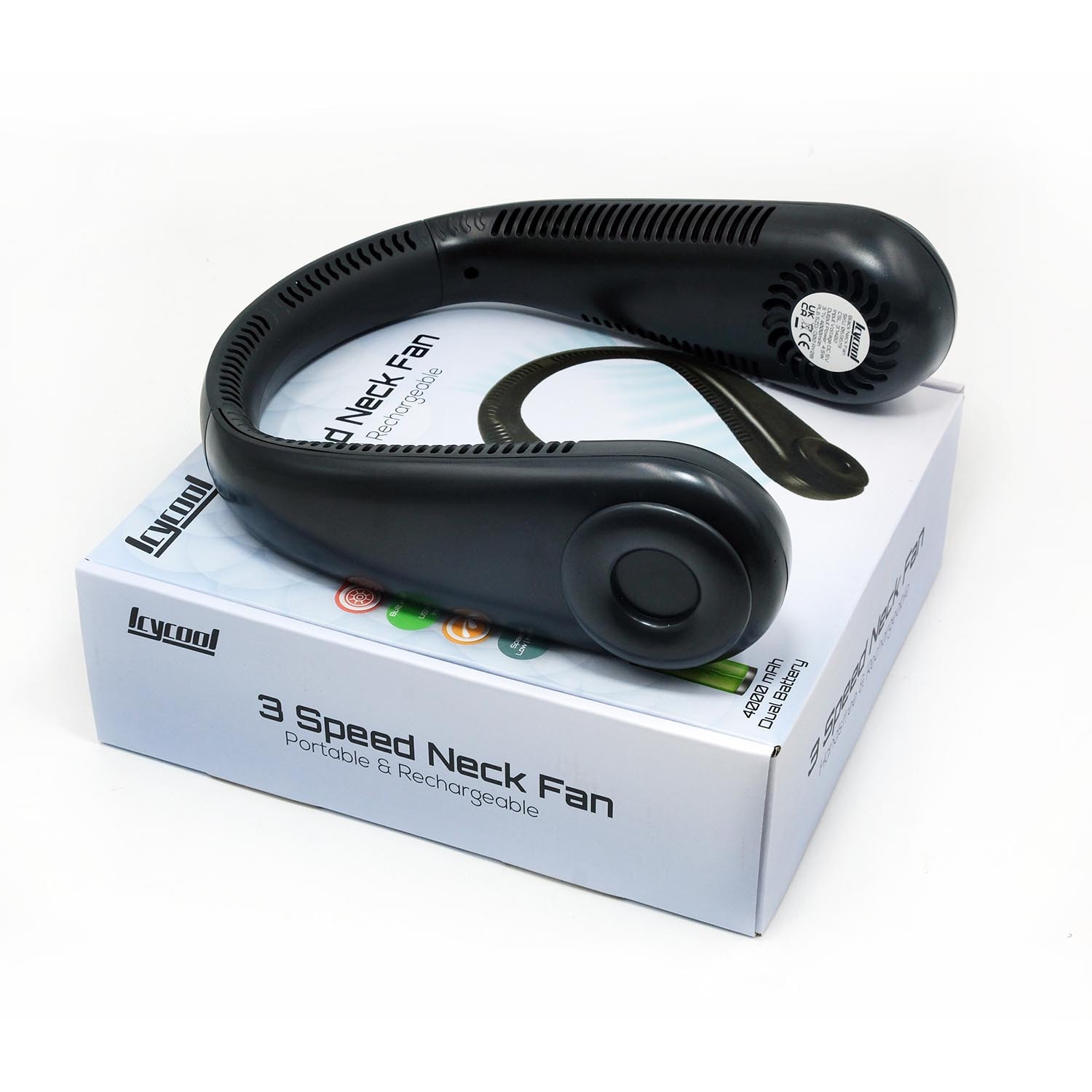 Icycool Black 3 Speed Rechargeable Neck Fan Image 2