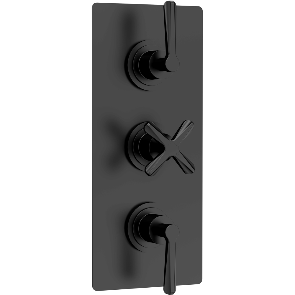 nuie Aztec Matt Black Triple Thermostatic Shower Valve with Diverter Image 1