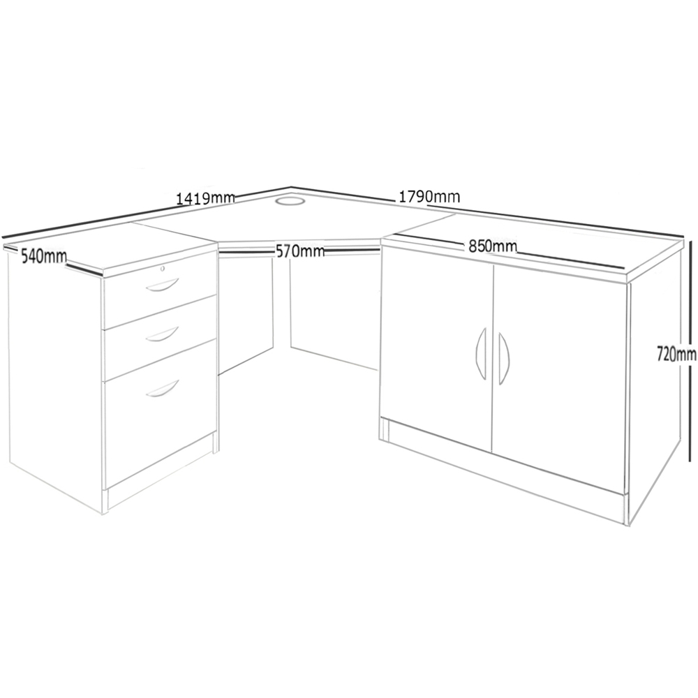R White Cabinets 2 Door 3 Drawer White Set-13 Corner Desk Image 5
