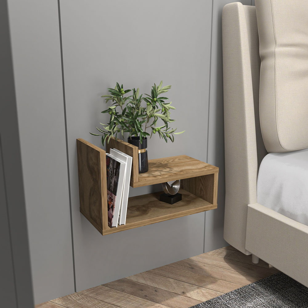 Decorotika Lara 2 Shelf Oud L Shaped Floating Bedside Table Image 3
