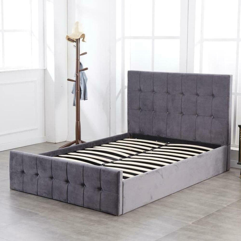 Portland Double Grey Velvet Cushioned Ottoman Bed Image 2