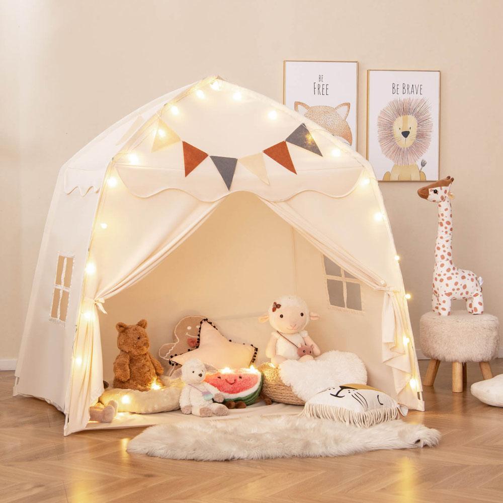 Costway 3 Person Extra Large Kids Play Tent with Lights Beige Image 2