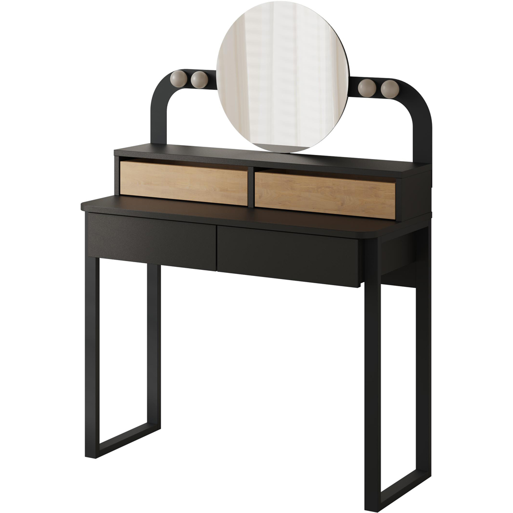 Decortie Lora 4 Drawer Black Bute Sapphire Oak Dressing Table with LED Mirror Image 2