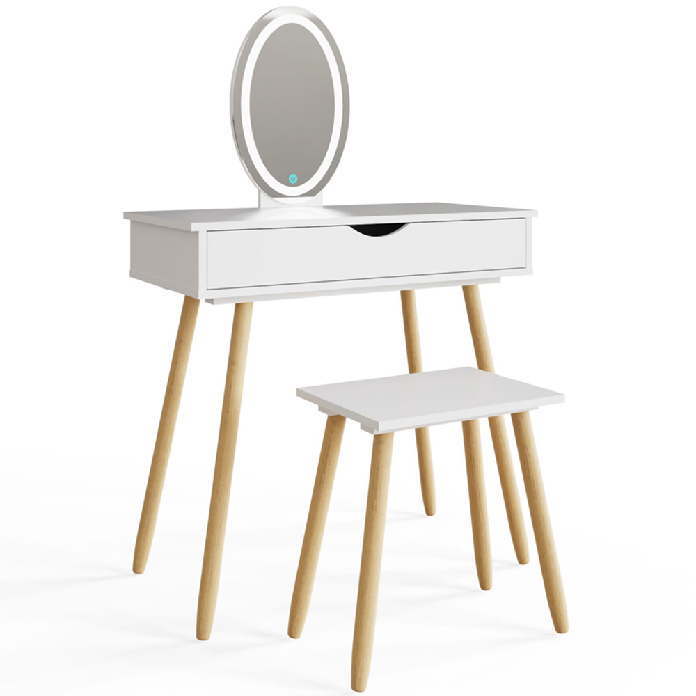 GFW Signy Single Drawer White Dressing Table Set with LED Mirror Image 2