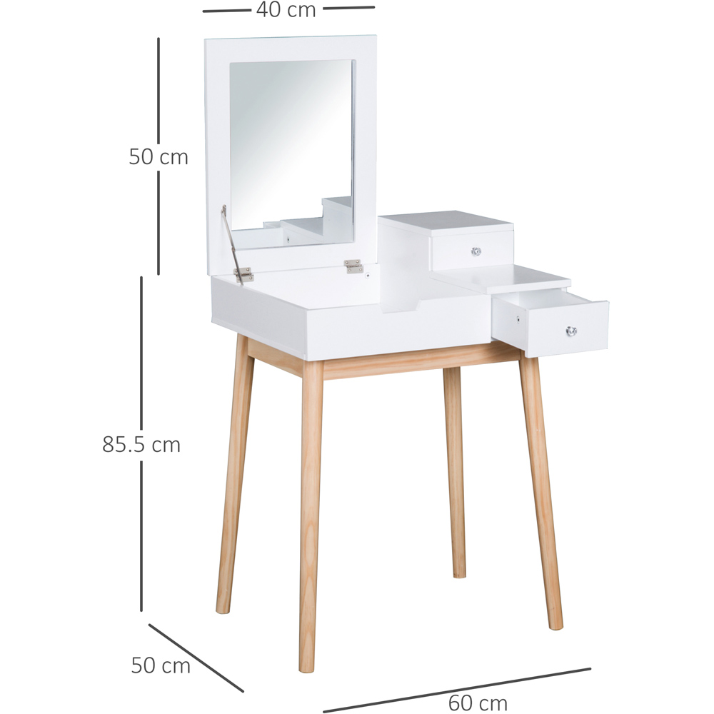 Portland 2 Drawer White Dressing Table with Flip Up Mirror Image 9