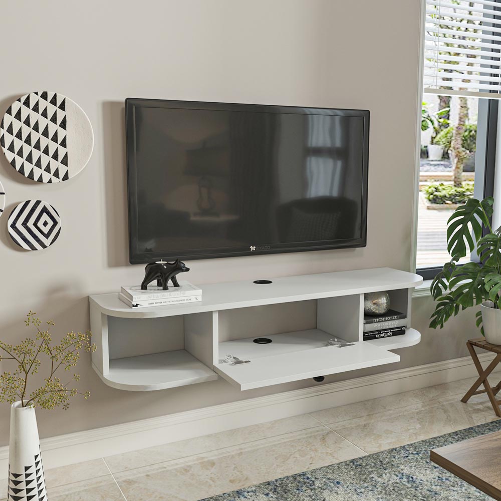Decorotika Ibarra Single Door 2 Shelf White Wall Mounted TV Unit Image 5