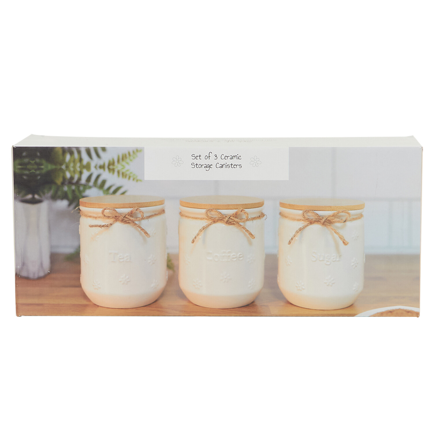 Set of 3 Flower Canisters - White Image 2