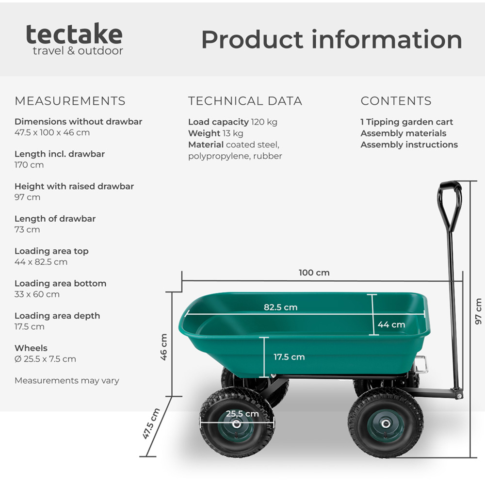 tectake Green Garden Trolley with Padded Handle Image 6