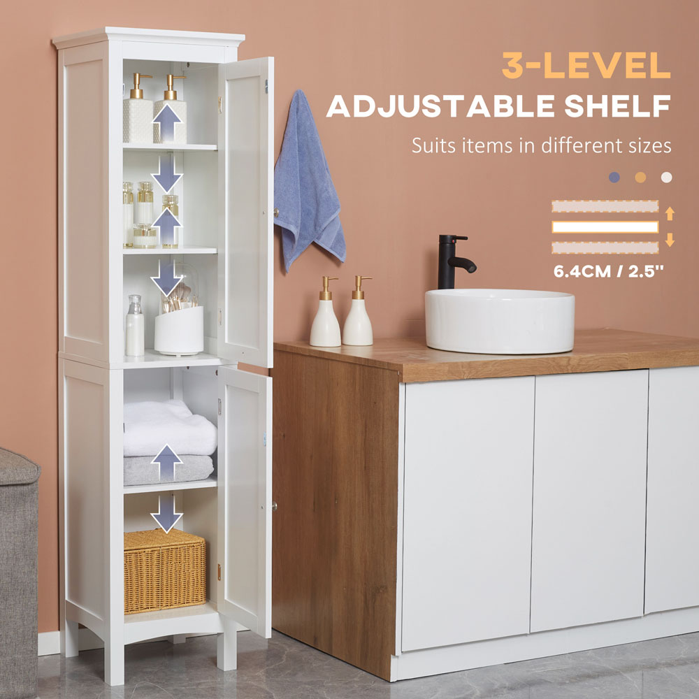 Kleankin 2 Door White Tall Bathroom Cabinet with Adjustable Shelves Image 6