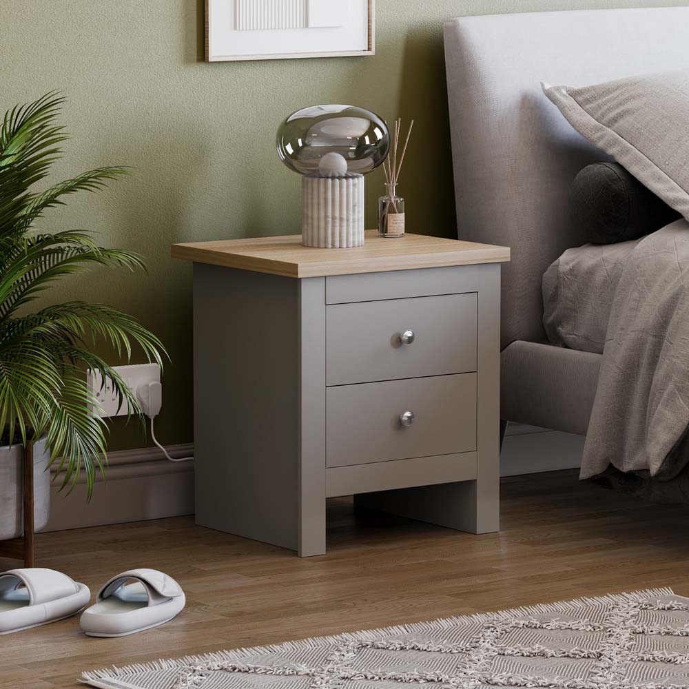 Vida Designs Arlington 2 Drawer Grey Bedside Table Image 5