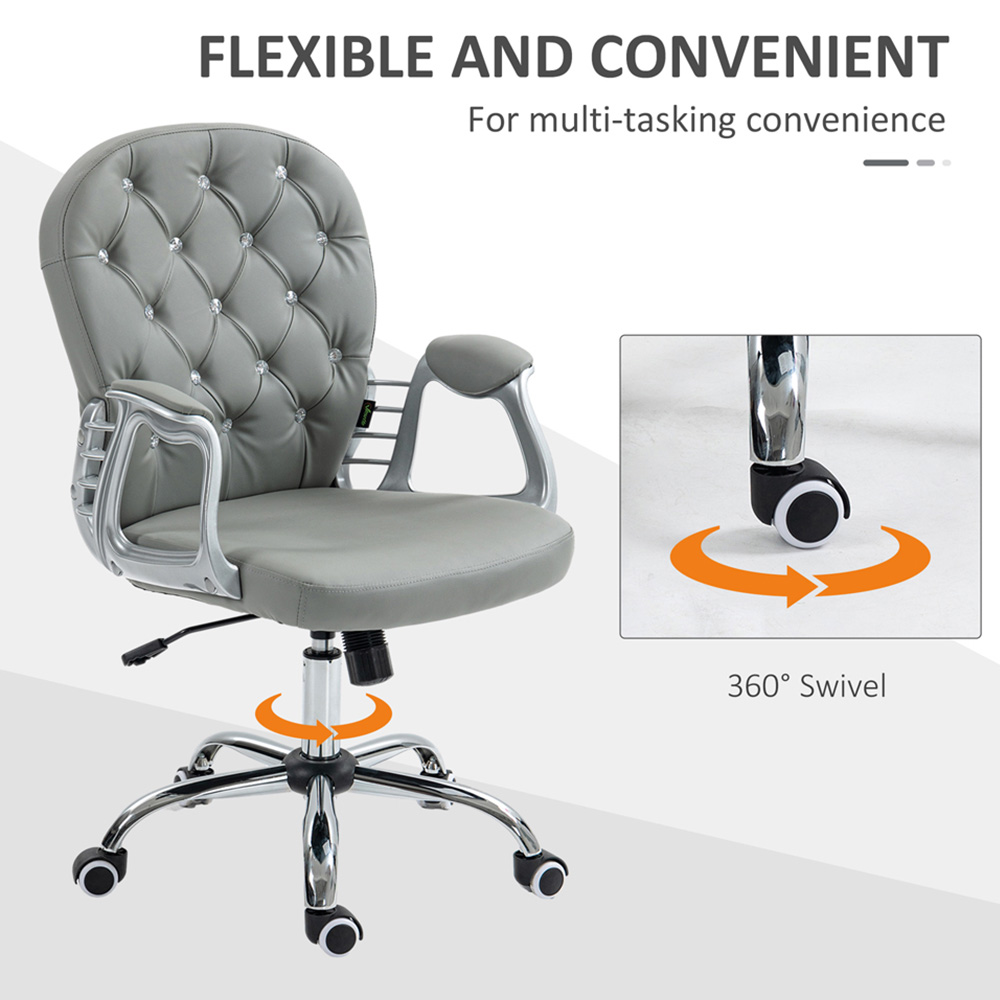 Portland Grey PU Diamante Padded Swivel Office Chair Image 8