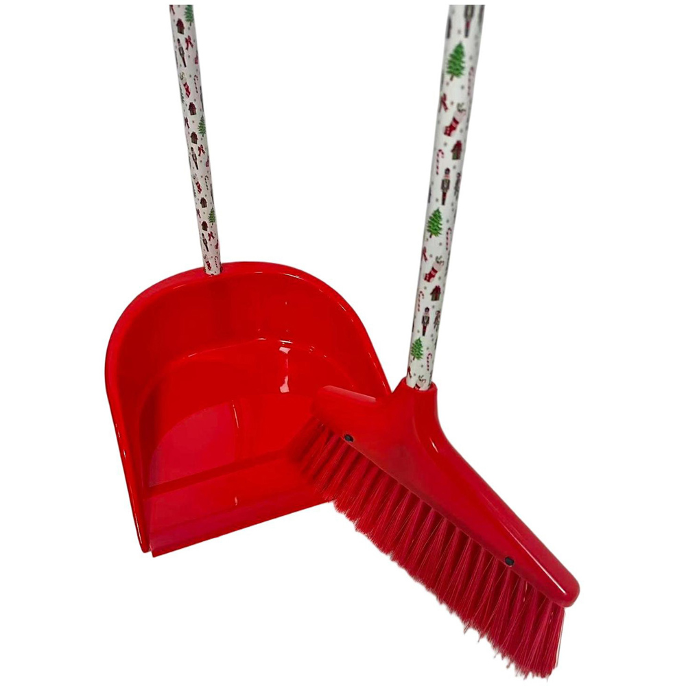 Christmas Long Handle Dustpan and Brush Red Image 3