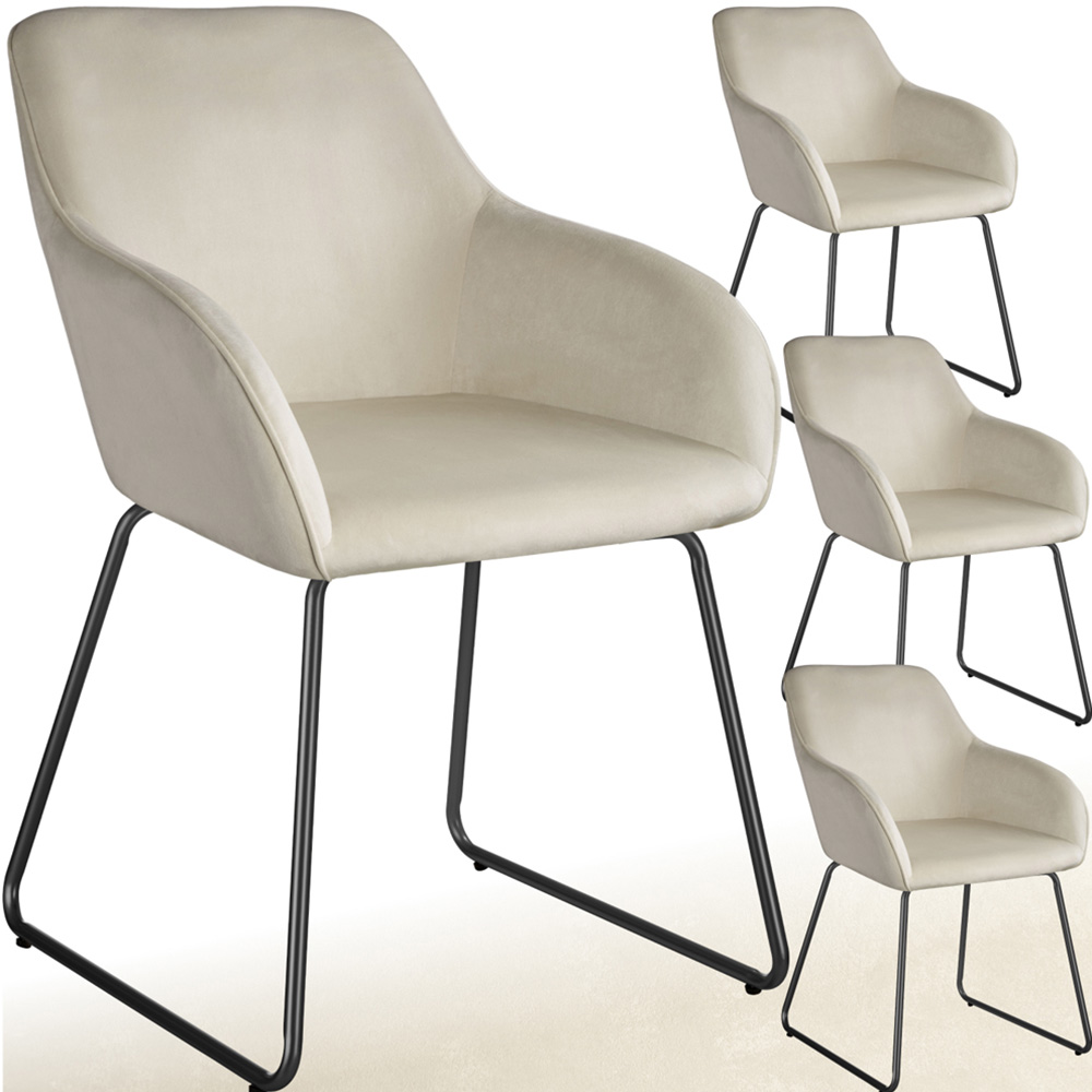 tectake Jeane Set of 4 Cream and Black Velvet Look Dining Chair Image 2
