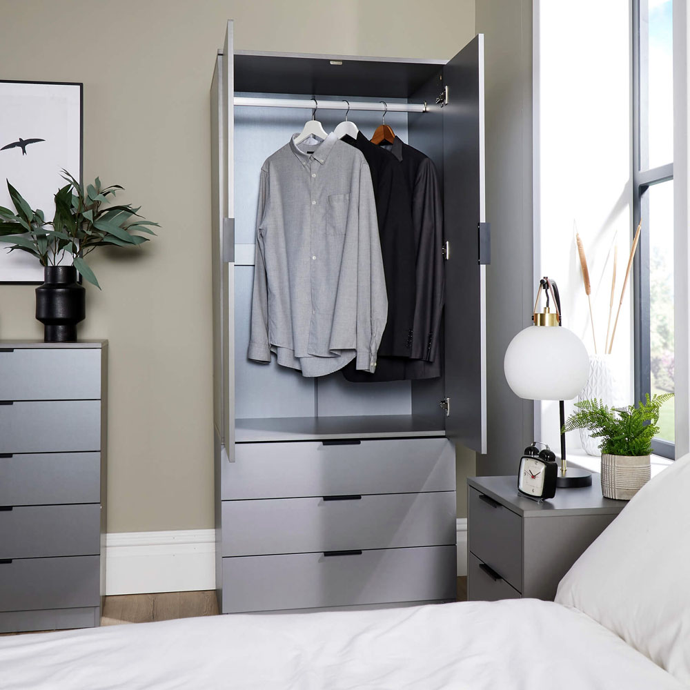 Home Source Phoenix 2 Door 3 Drawer Grey Wardrobe Image 5