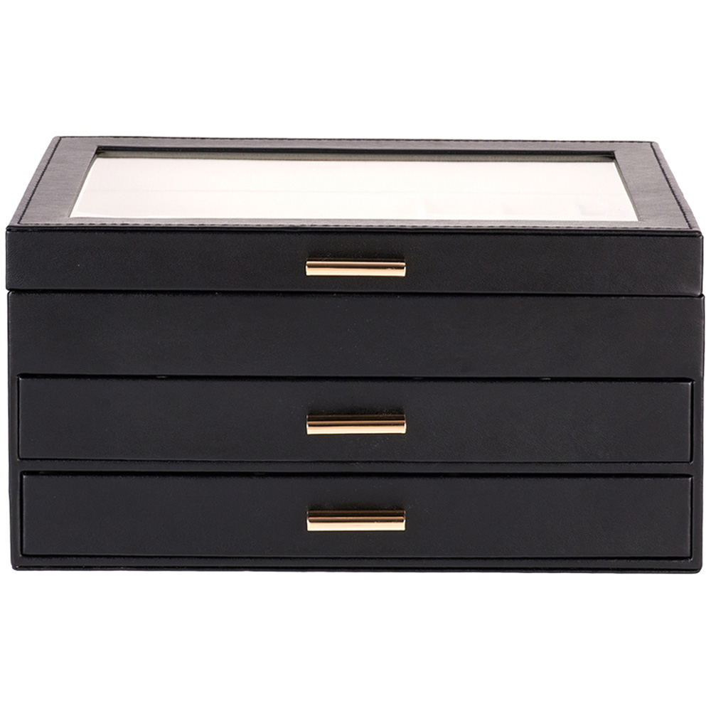 Living and Home 2 Drawer Black PU Leather Jewellery Box with Transparent Lid Image 4