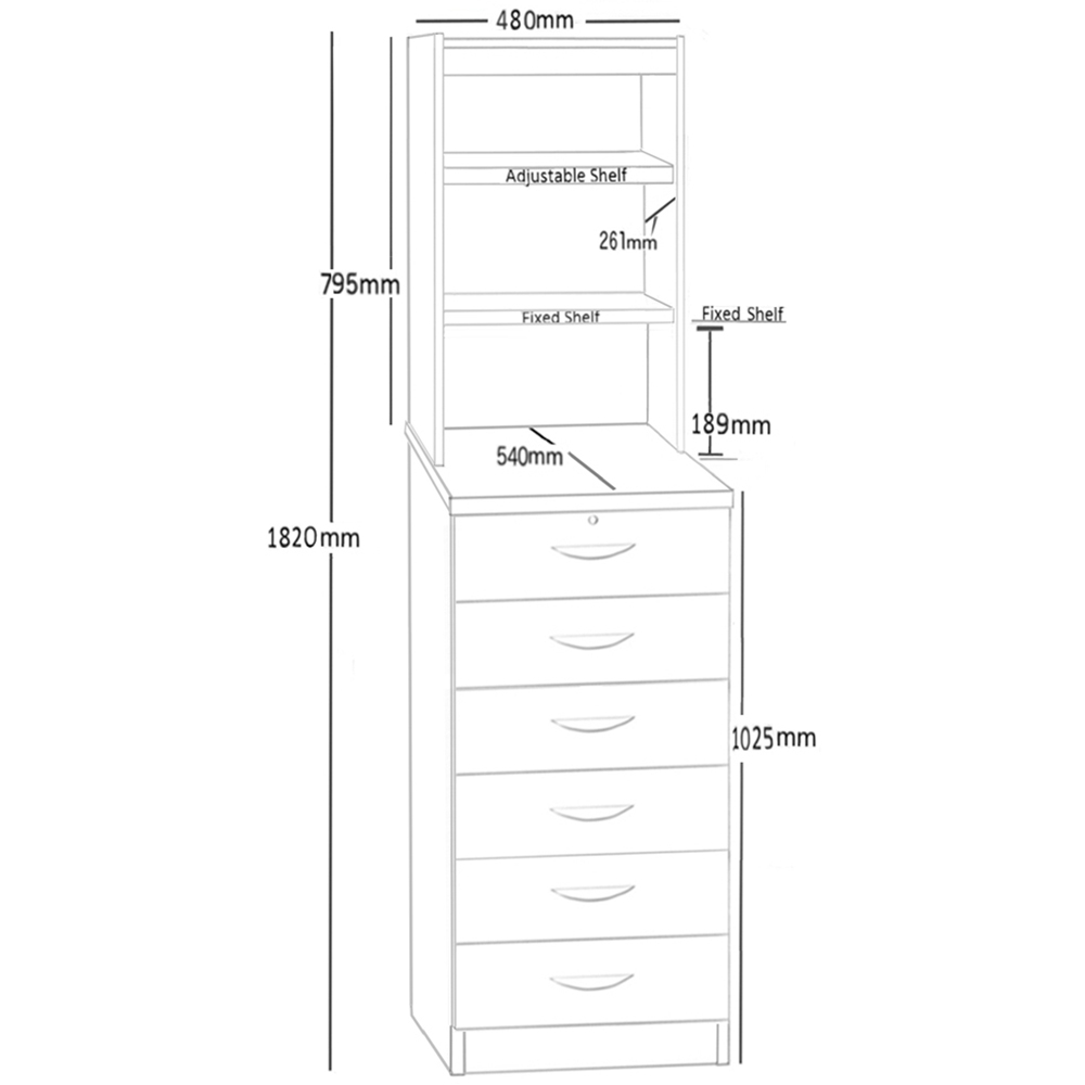 R White Cabinets 6 Drawer 3 Shelf White Chest of Drawers with Hutch Image 5