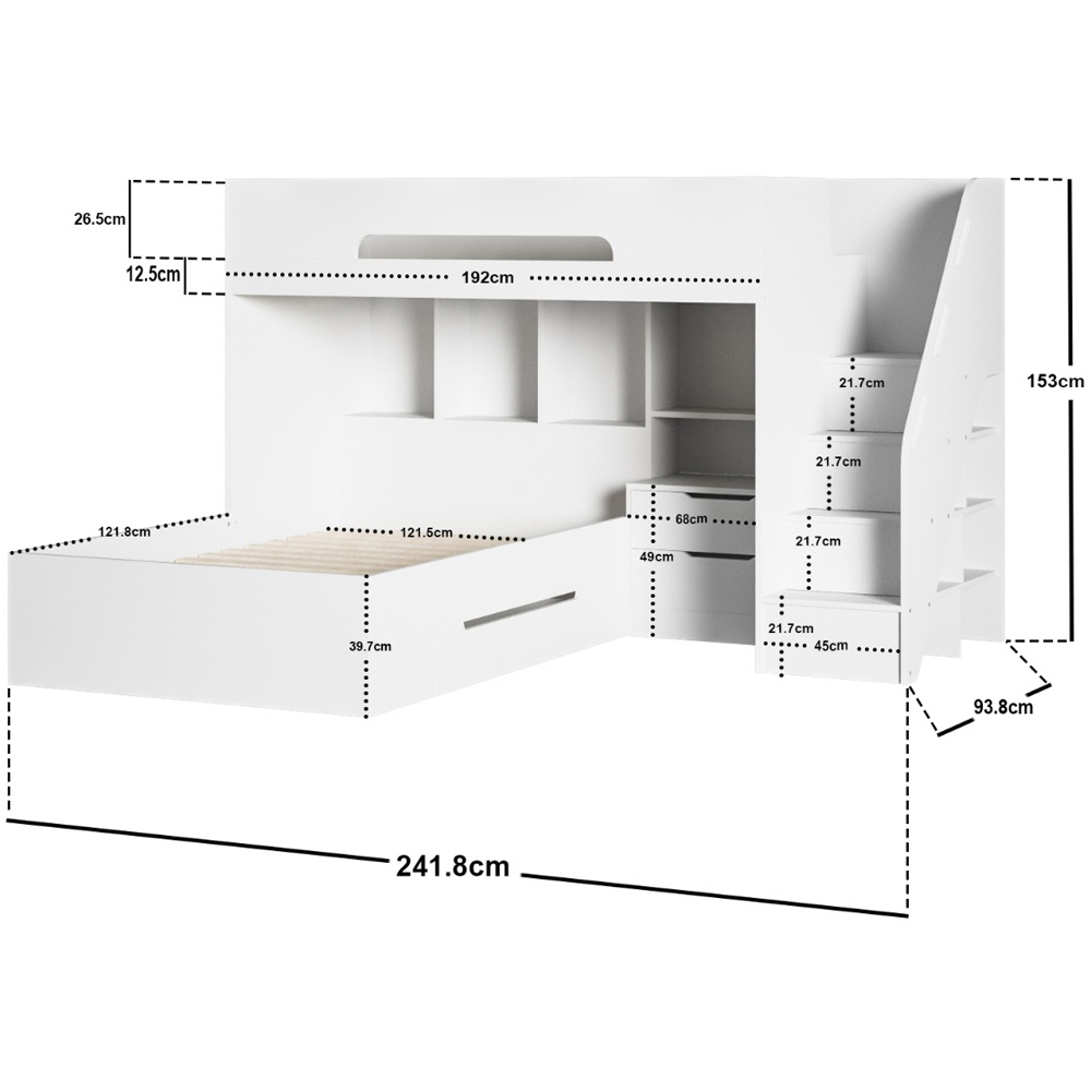 Flair Greyson White Staircase Triple Bunk Bed with Storage Image 7