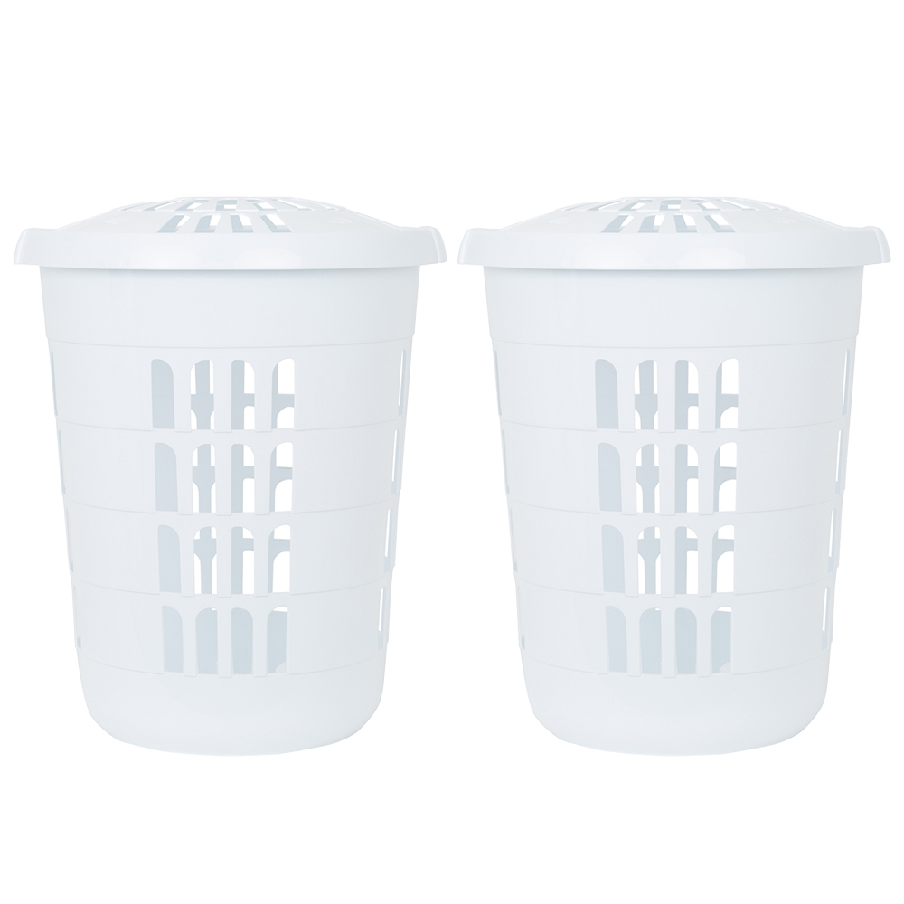 Wham Casa Ice White Plastic Deluxe Round Laundry Hamper 2 Pack Image 1