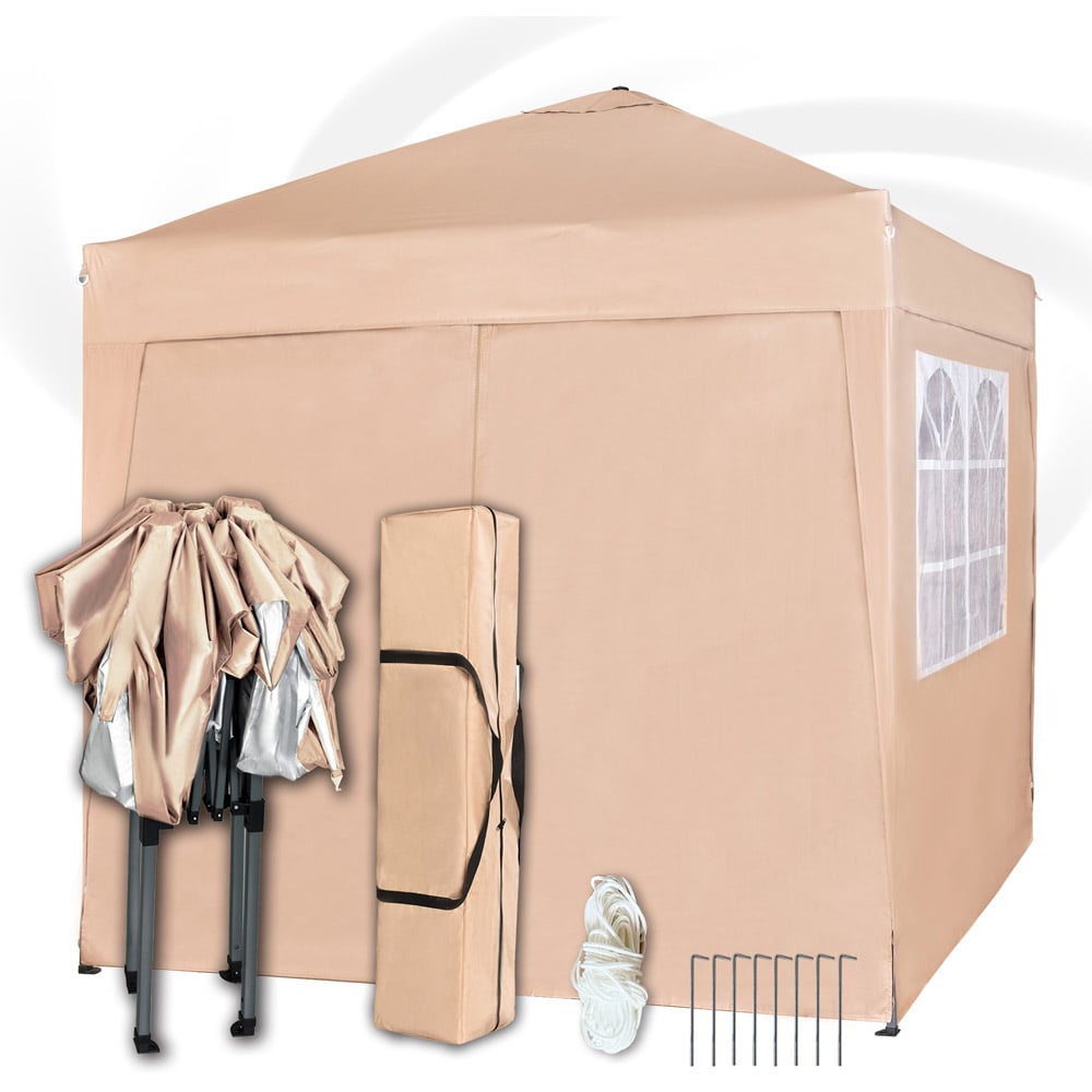 Beige Pop Up Patio Canopy Tent with Removable Sidewalls 2 x 2m Image 4