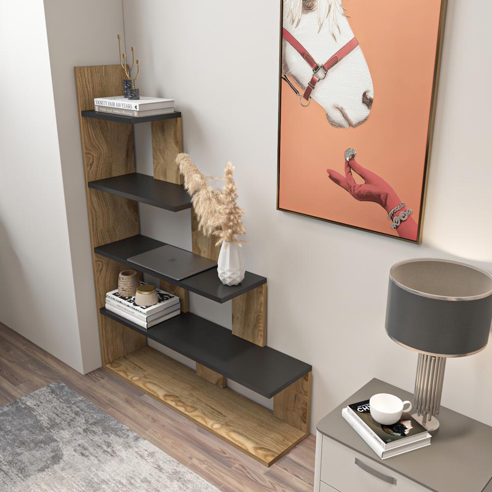 Decorotika Echo Modern 5 Shelf Oud and Black Ladder Bookcase Image 3