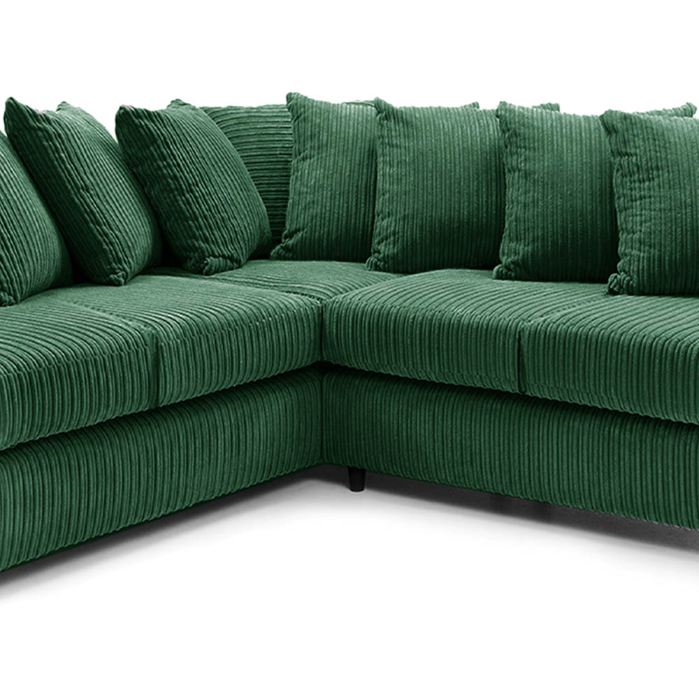 Luxor 5 Seater Green Jumbo Cord Scatter Back L Shaped Corner Sofa Set Image 4