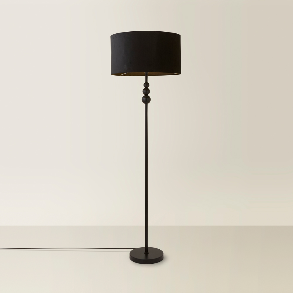 ValueLights Marissa Black Velvet Shade Black Ball LED Floor Lamp Image 5