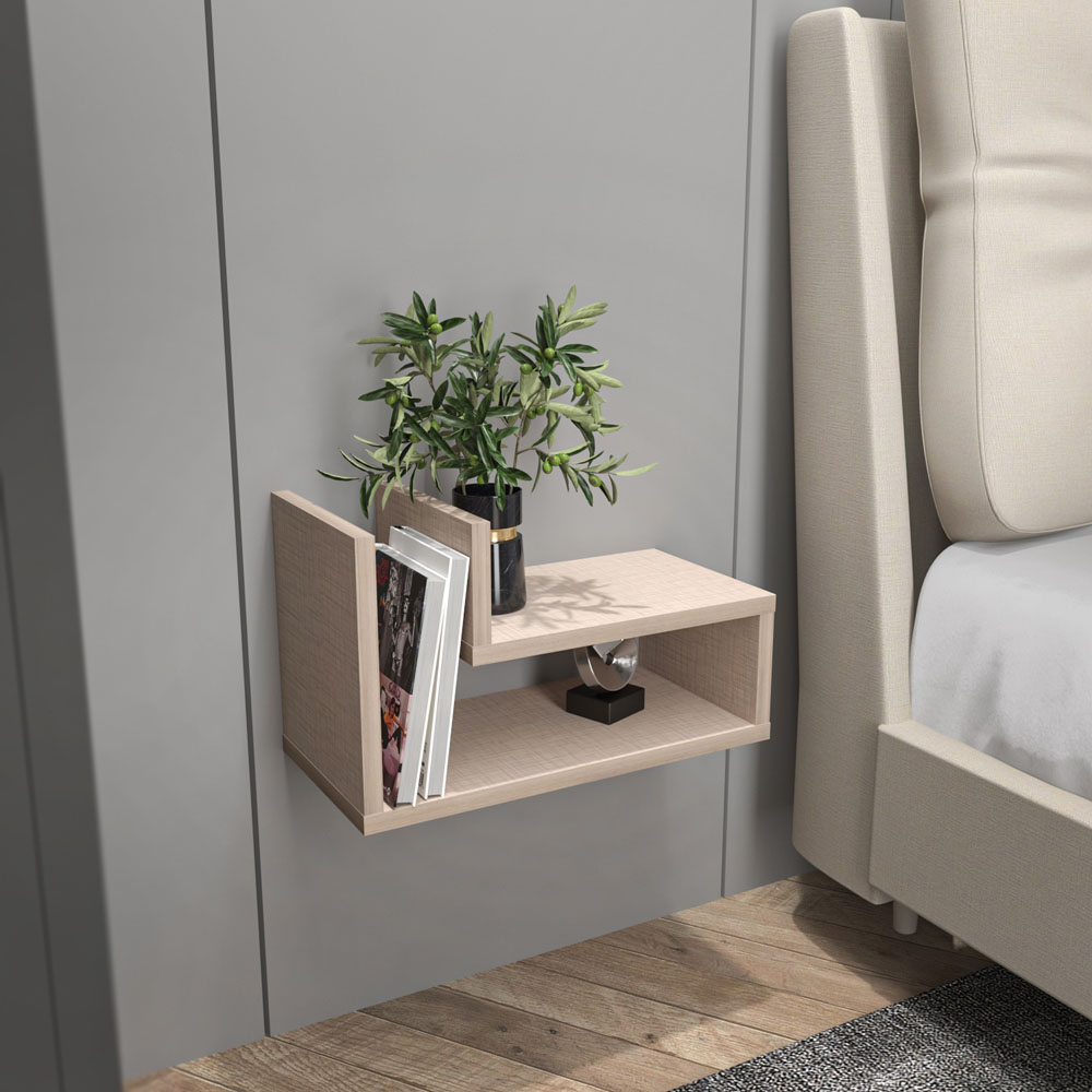 Decorotika Lara 2 Shelf Cottonbeige L Shaped Floating Bedside Table Image 3