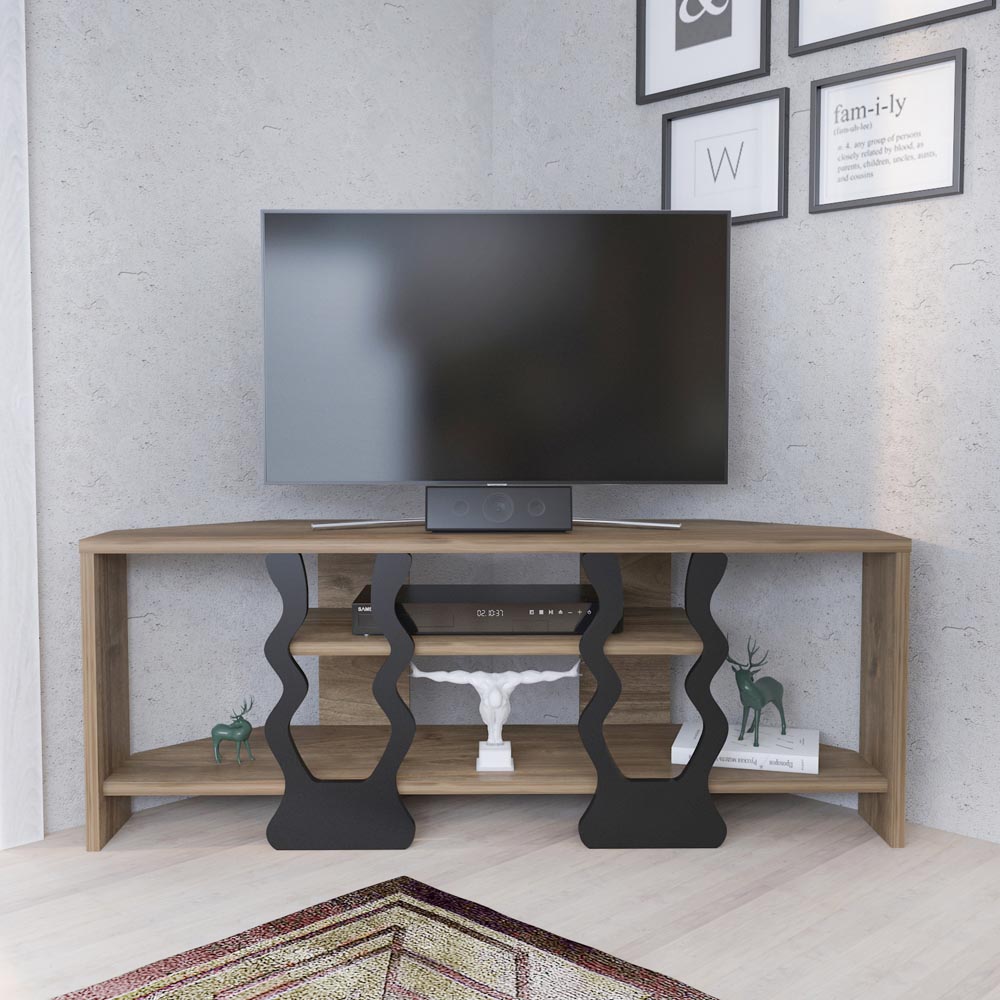 Decorotika Firal 2 Shelf Walnut and Black Corner TV Unit Image 5
