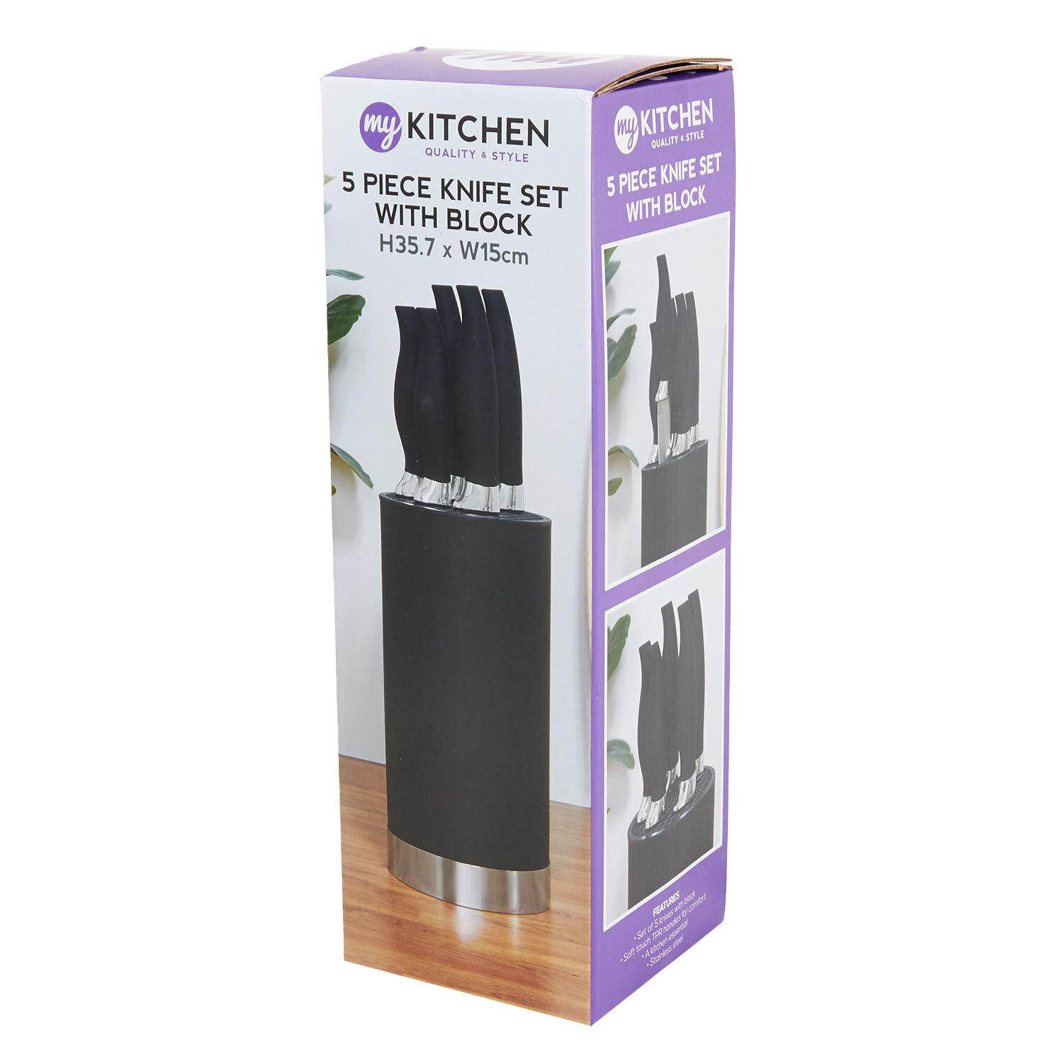 MY Kitchen 5-Piece Knife Block Set - Black Image 3