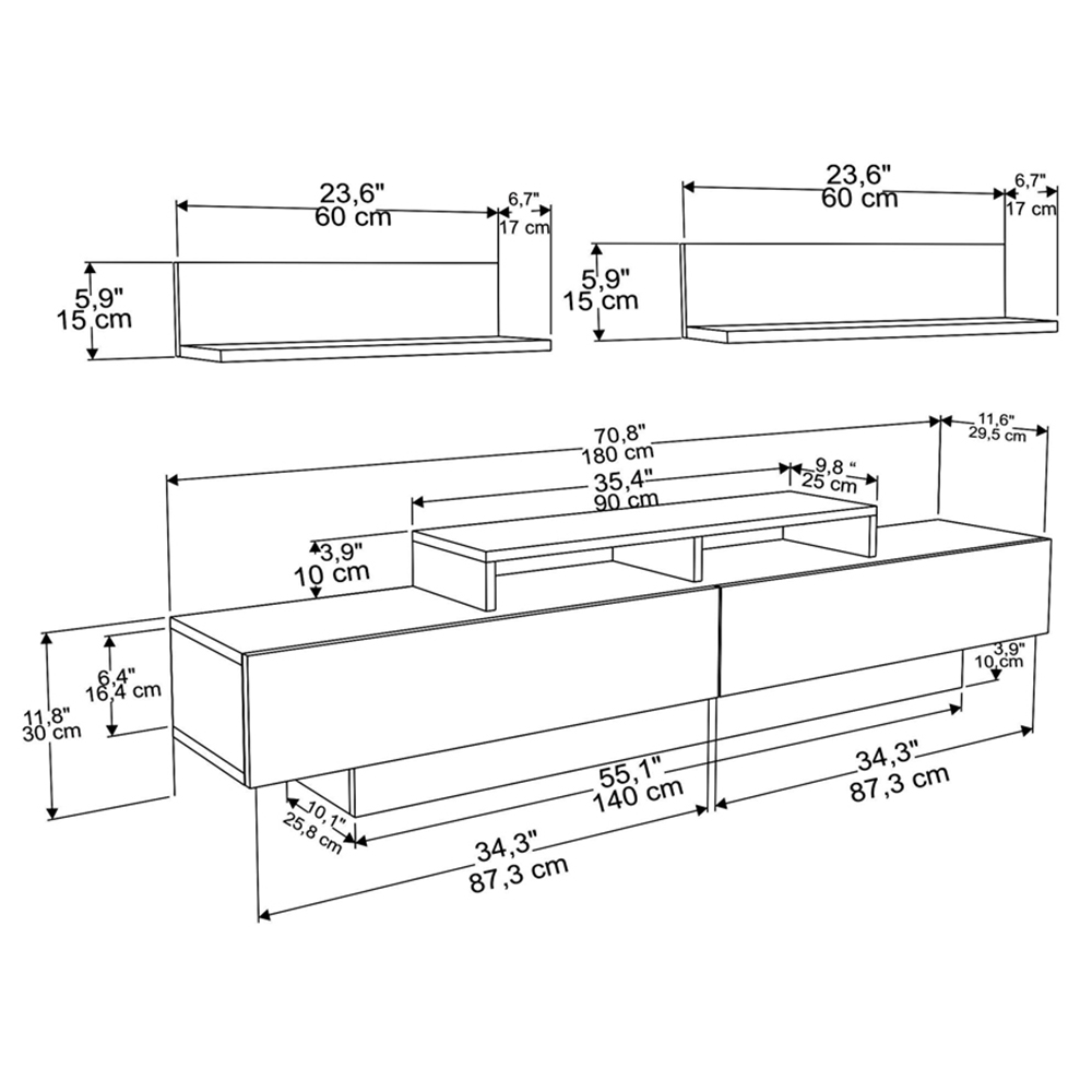 Decorotika Lusi 2 Door Single Shelf White and Oud TV Unit with 2 Wall Shelf Image 7