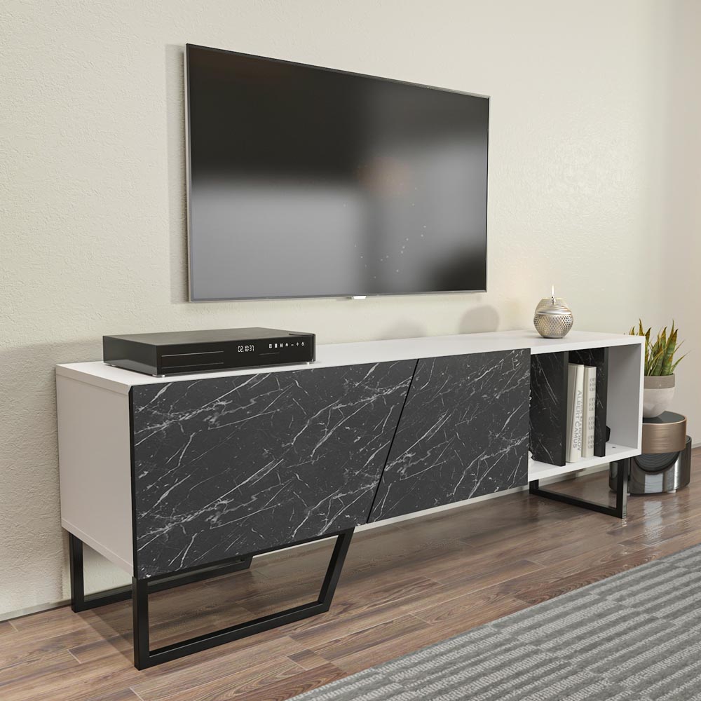 Decorotika Linossa 3 Shelf White and Black Marble TV Unit Image 4