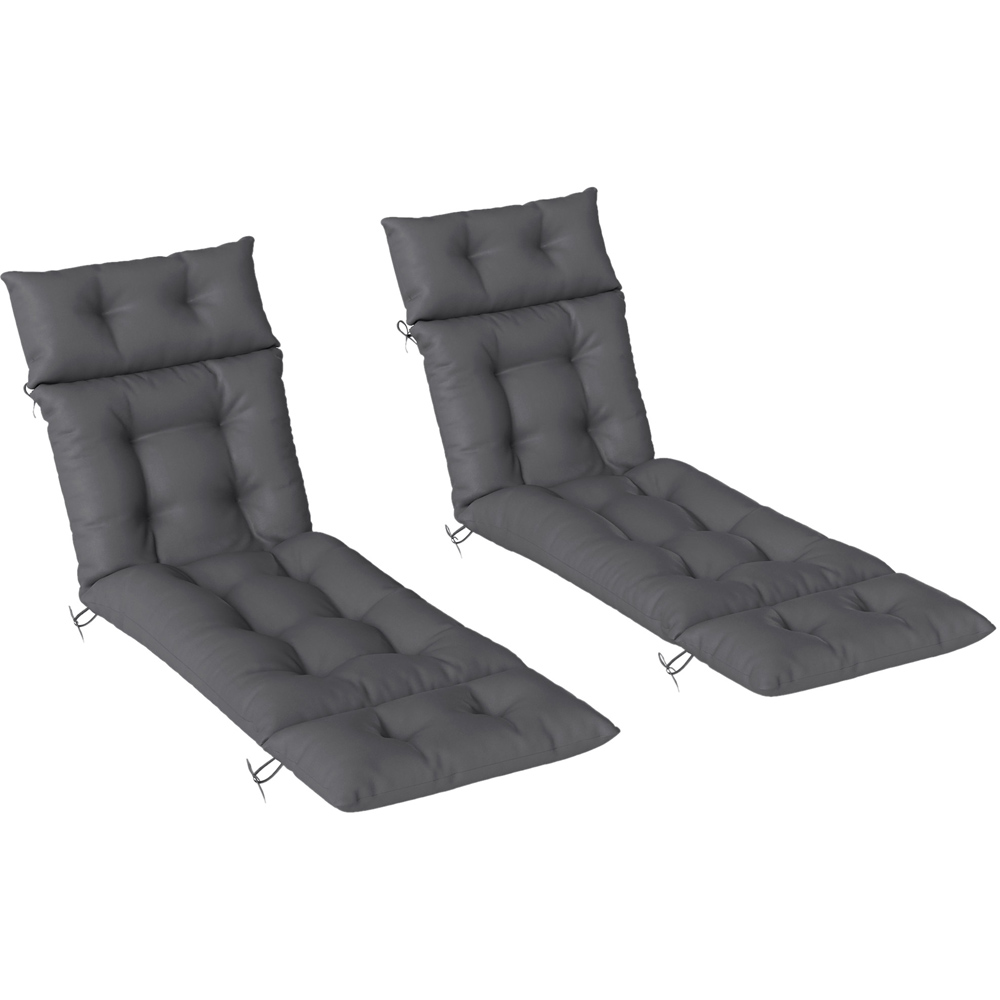 Outsunny Dark Grey Sun Lounger Cushion 2 Pack 190 x 56cm Image 1