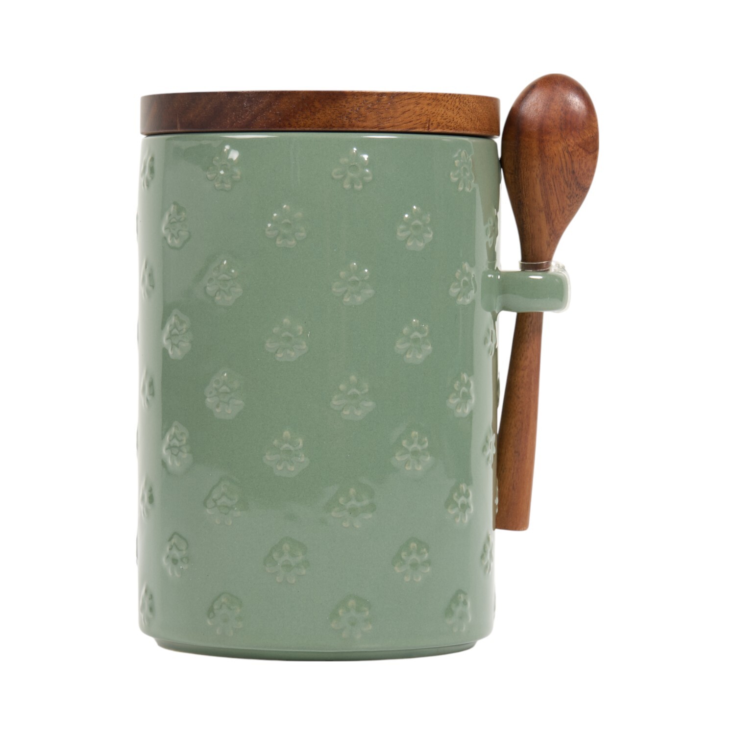 Flower Canister with Acacia Lid and Spoon Green Image 2