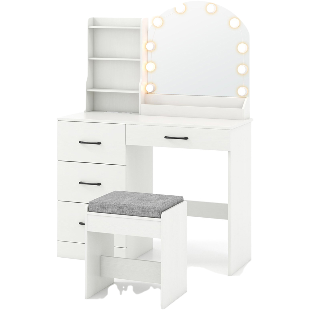 Costway White Dressing Table and Stool Set with LED Mirror Image 2