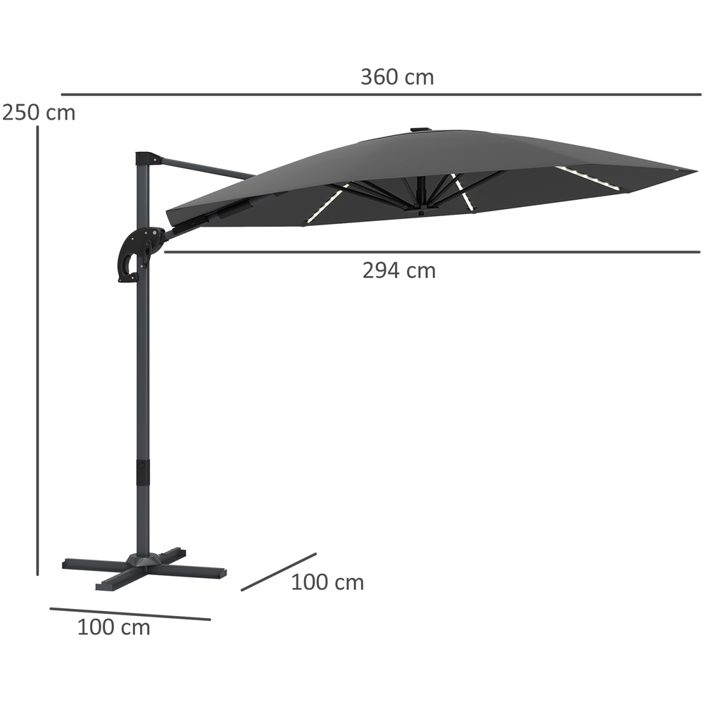 Outsunny 2 Tier Dark Grey Solar LED Crank Handle Parasol with Cross Base 3m Image 9