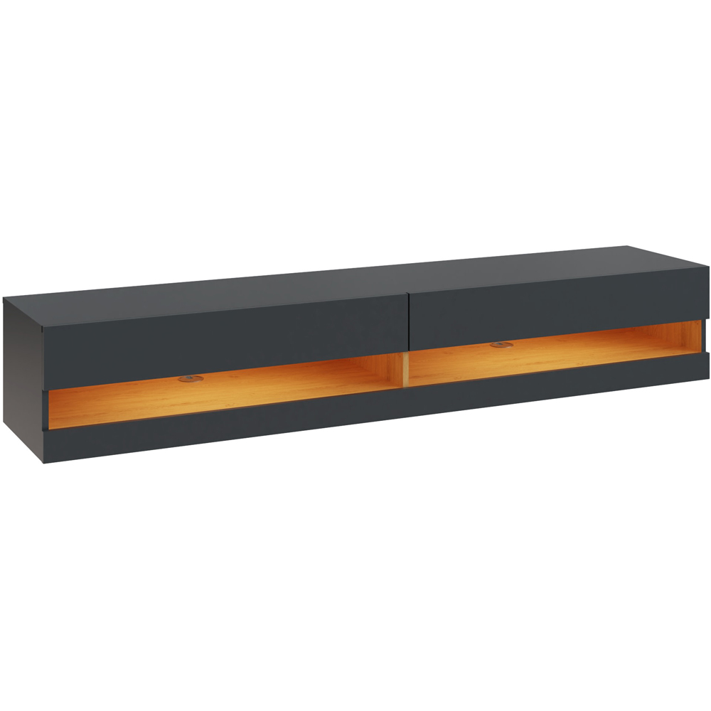 GFW Leon 2 Shelf Anthracite and Oak Wall TV Unit with LED Image 3
