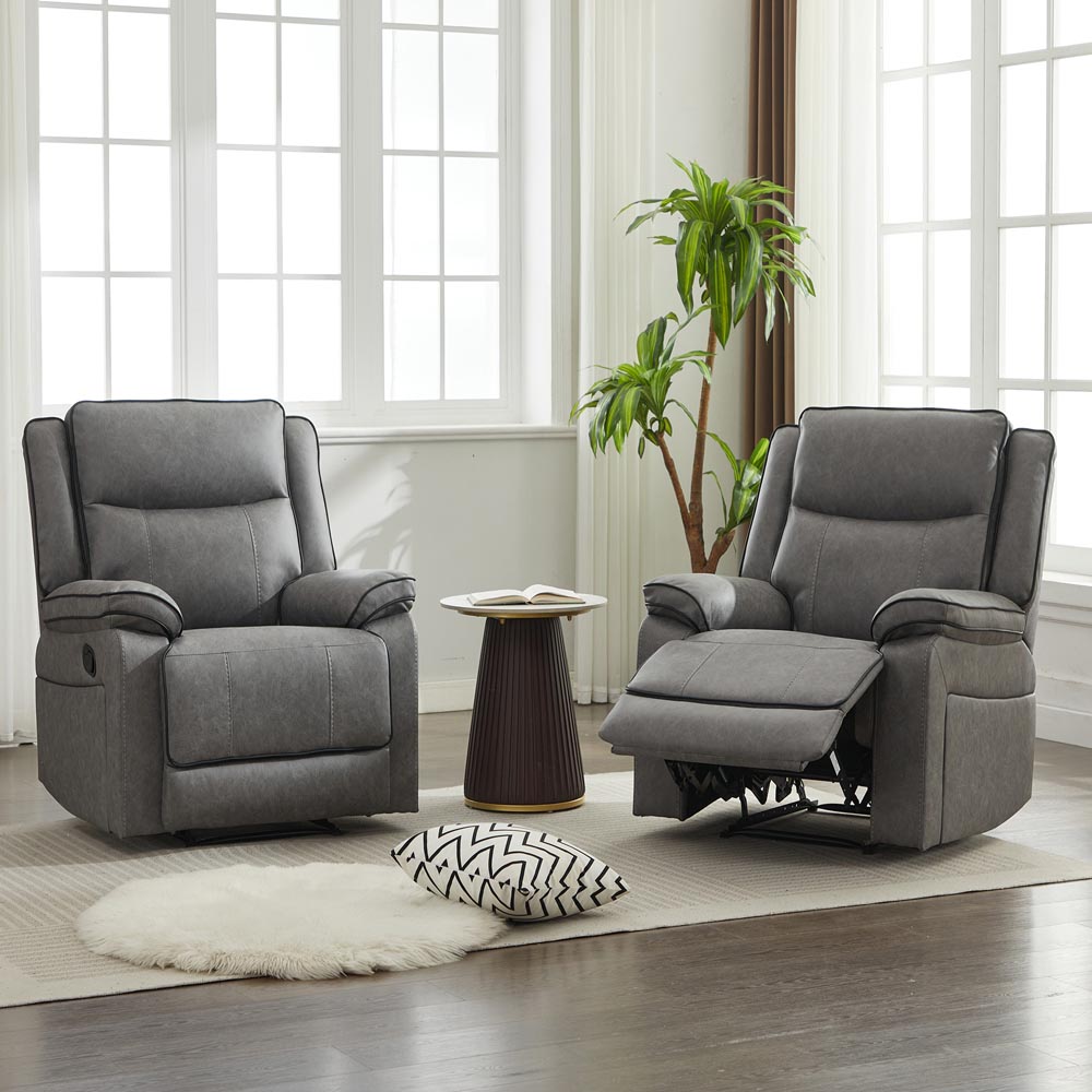 Furniture One 2 Seater Grey Manual Sectional Recliner Couches Sofa Set Image 5